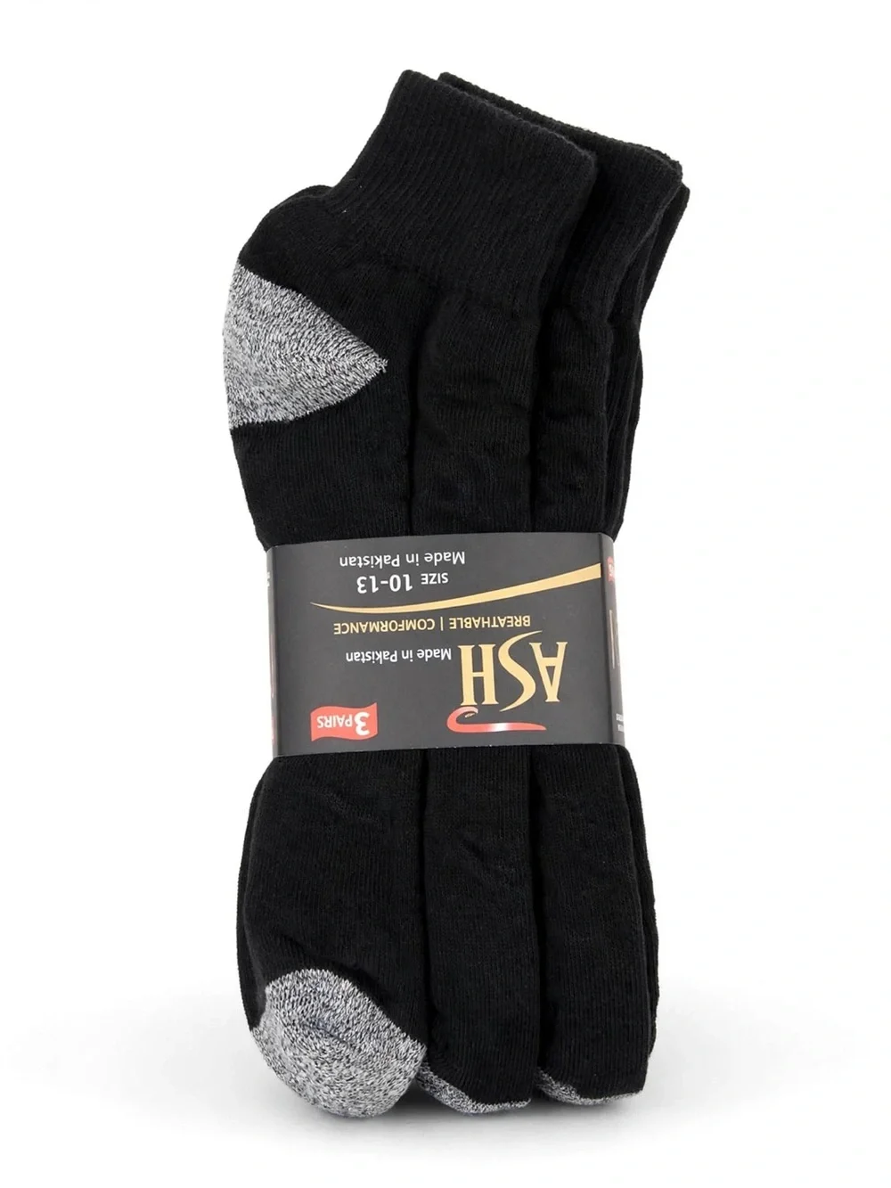 ASH Performance Men’s Black USA Ankle Socks - Gray Heel & Toe 12PACK